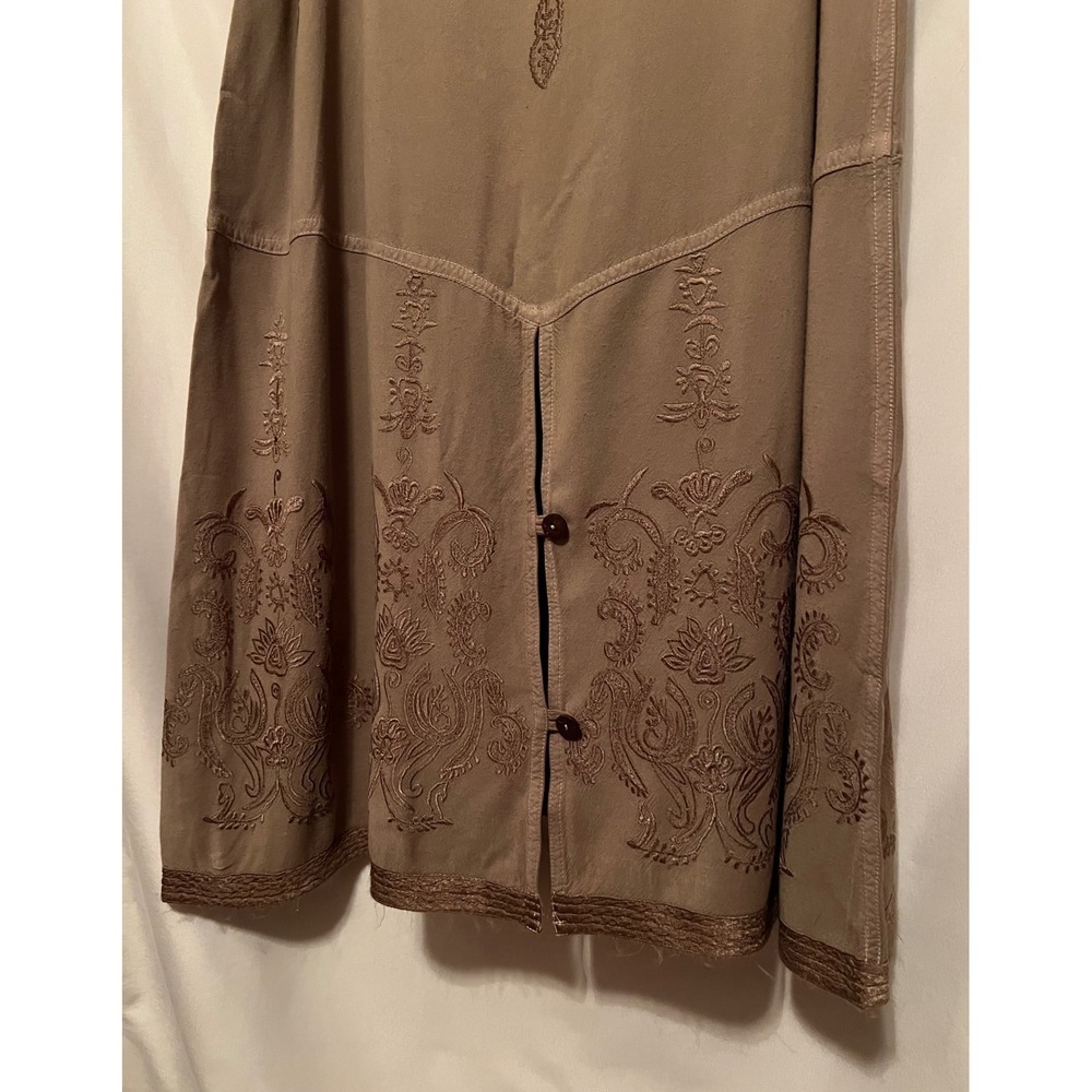 Soft Surroundings Greenish Tan Embroidered Maxi Skirt Side Button Petite Medium - Picture 2 of 7